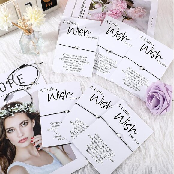 24 Pcs Womens Heart and Star Wish Bracelets Set Adjustable Wax Rope Gifts - Picture 4 of 7